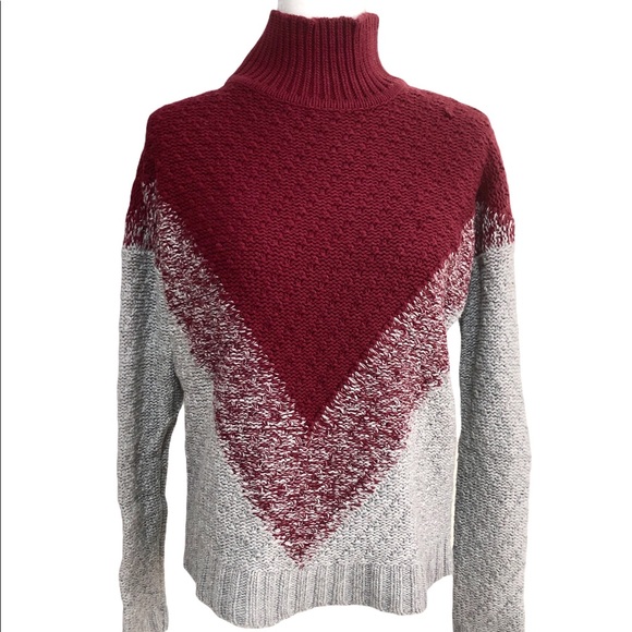 Bloomingdales Pullover Sweater Wool Knit Gray/Burgundy High Neck Size XS - Picture 5 of 13
